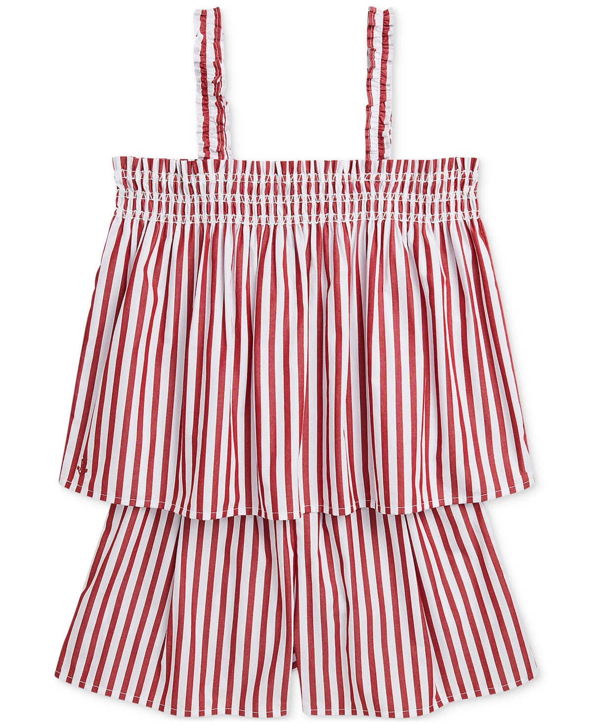 Shop Polo Ralph Lauren Big Girls Striped Cotton Poplin Top & Short Set In Red
