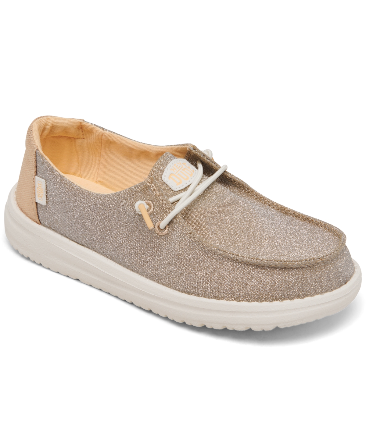 Shop Hey Dude Little Girls' Wendy Metallic Sparkle Casual Moccasin Sneakers From Finish Line In Rose Gold