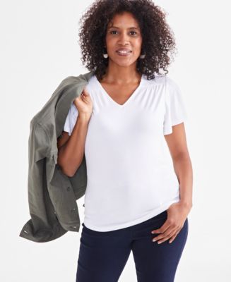 売れ筋商品|||スタイルアンドコー カットソー トップス レディース Petite Embroidered Flutter-Sleeve Top, Exclusively at Macy's Flutter Plum JM Collection Petite Flutter-Sleeve Square-Neck Top