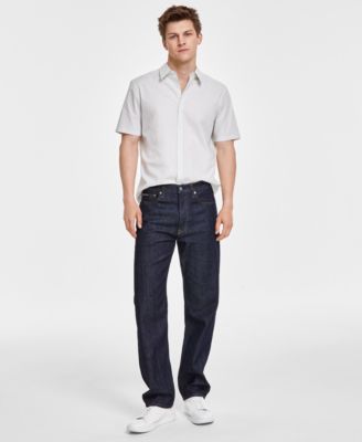 Mens Stretch Straight Fit Jeans Striped Shirt