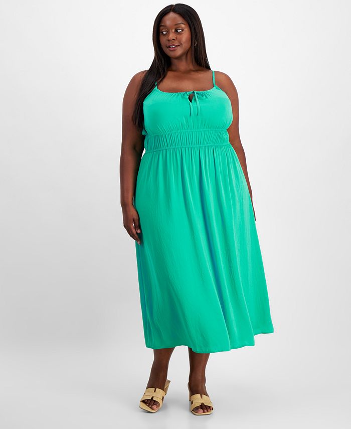 On 34th Trendy Plus Size Tie-Front Strappy Midi Dress, Created for Macy ...