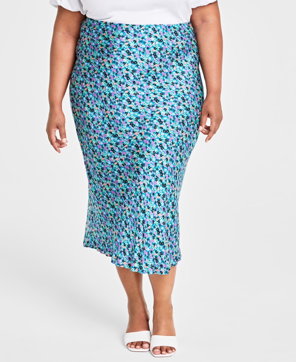 On 34th Trendy Plus Size Garden Floral Slip Skirt, Created for Macy's
