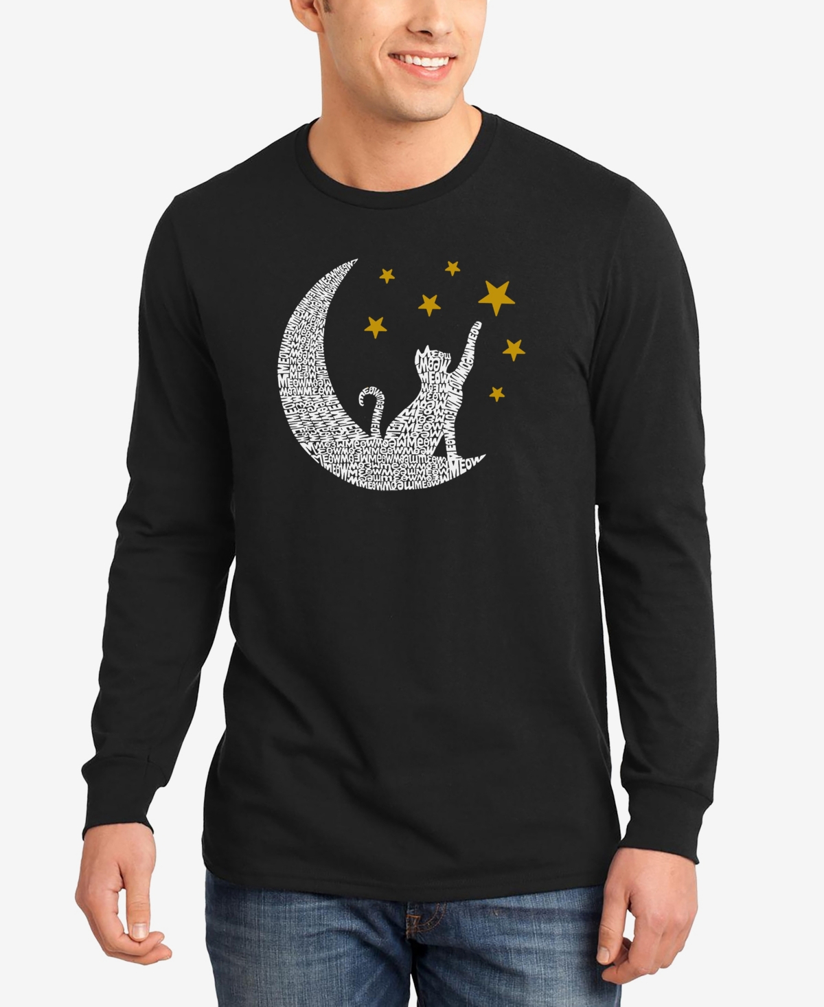 Cat Moon - Men's Word Art Long Sleeve T-Shirt - Black