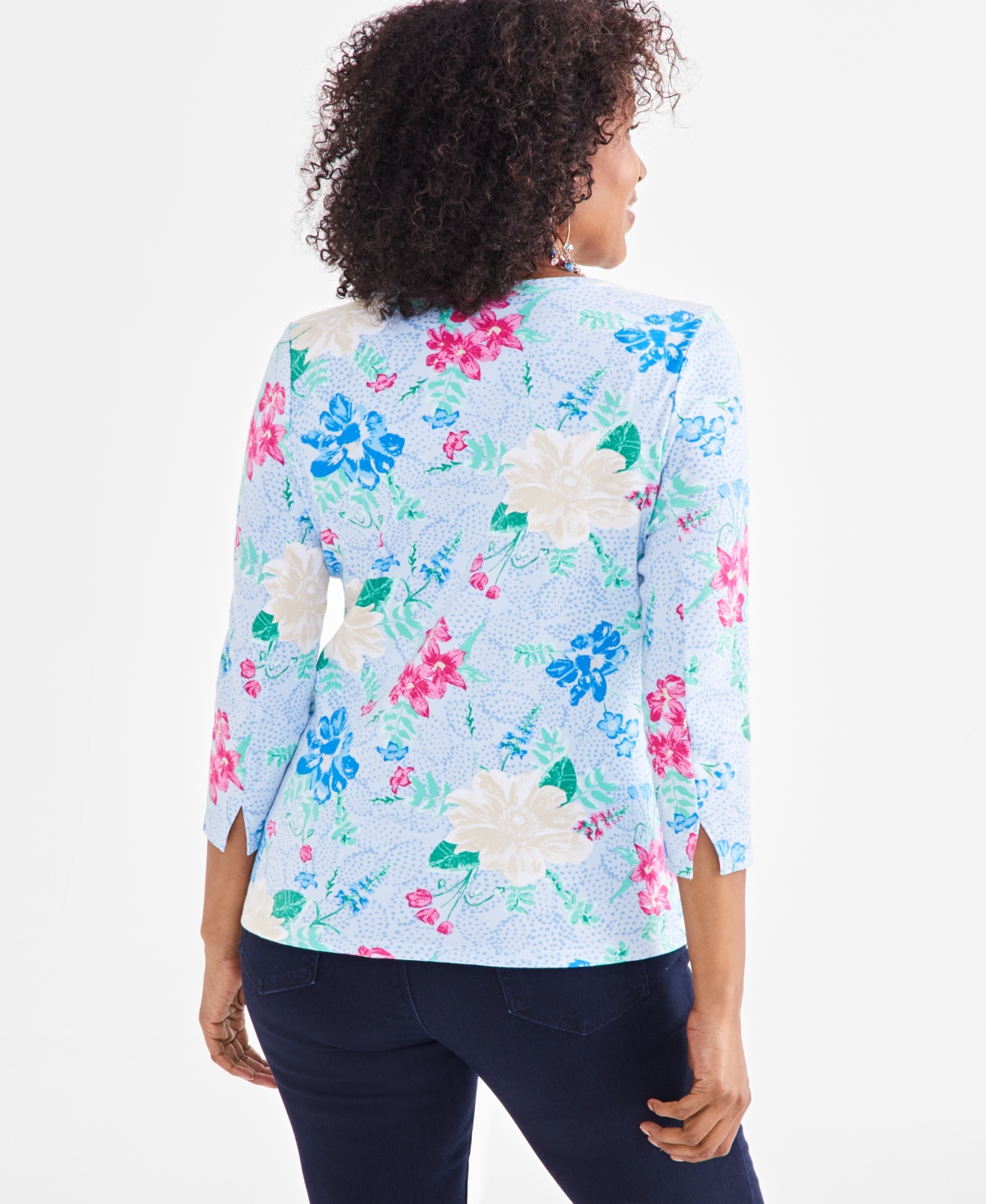 Style & Co Women's Printed Pima Cotton 3/4-Sleeve Top, Created for Macy's