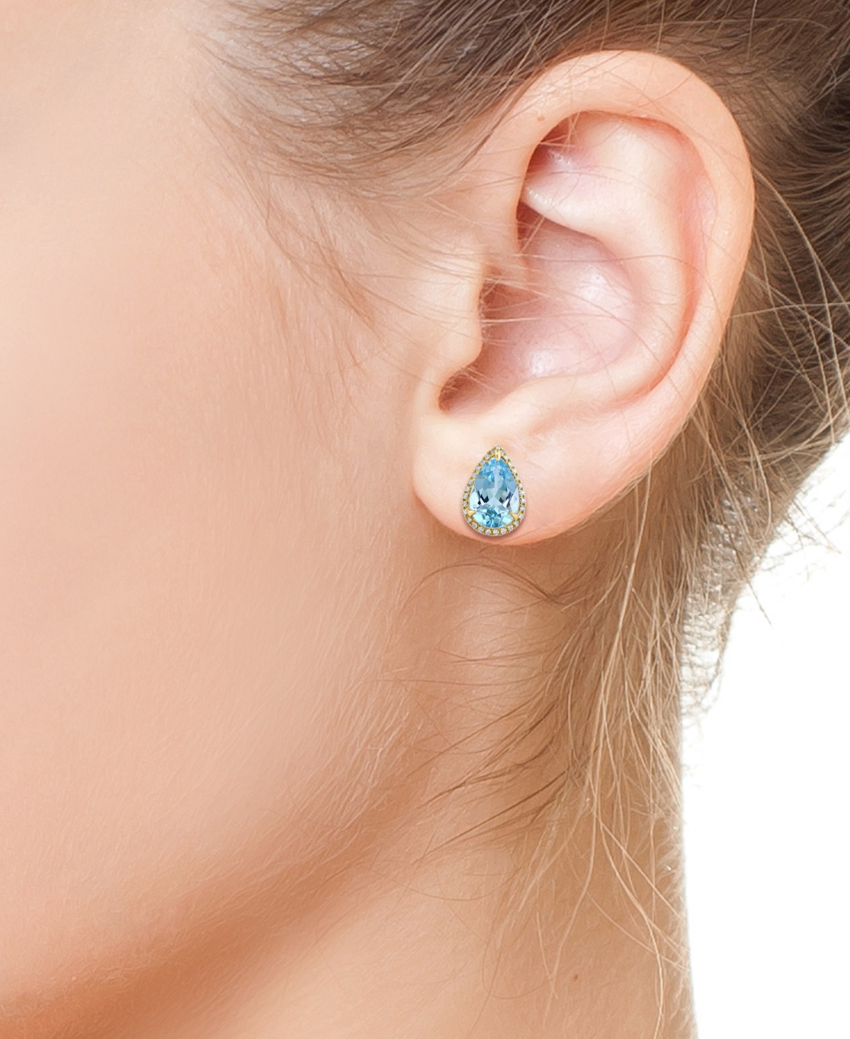 Effy Collection Effy Sky Blue Topaz (3-1/2 Ct. T.w.) & Diamond (1/6 Ct. T.w.) Pear Stud Earrings In 14k Gold In Yellow Gol