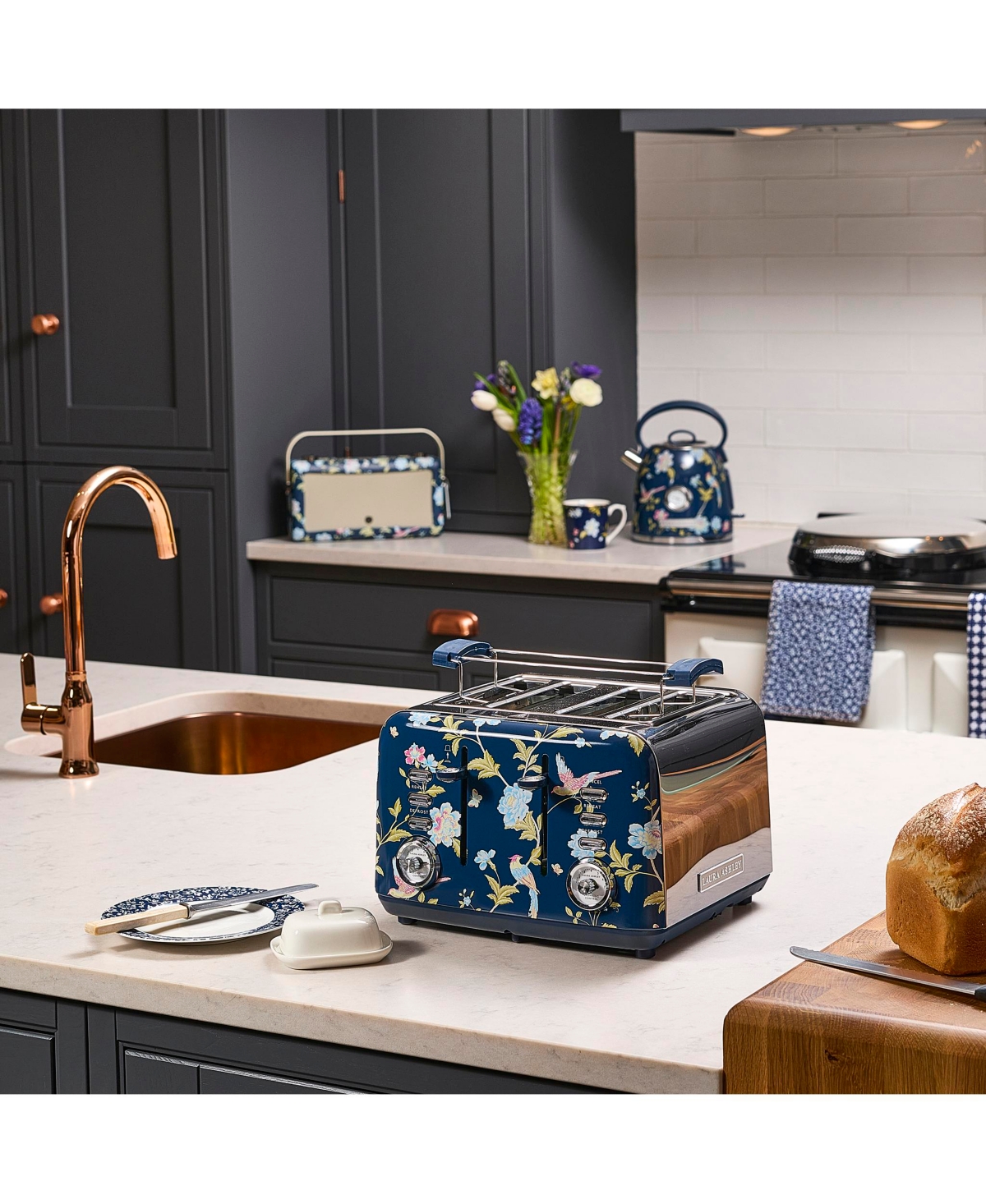 Shop Laura Ashley Elveden Navy 4-slice Toaster In Blue
