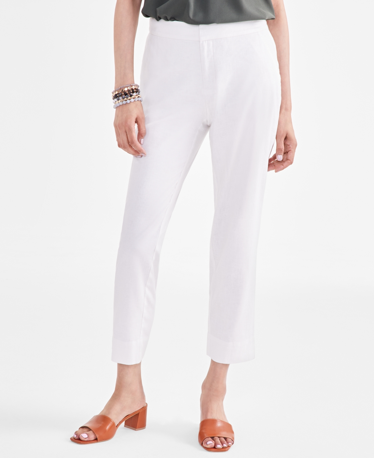 Style & Co Women's Mid-Rise Linen Blend Ankle-Length Pants, Created for Macy's
