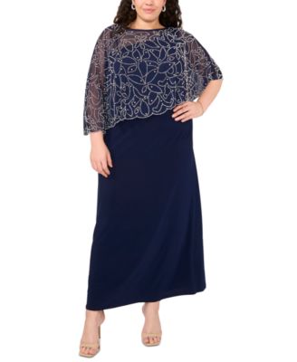 MSK - Plus Size Beaded Cape Gown