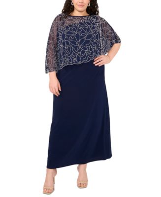 MSK Plus Size Beaded Cape Gown - Macy's