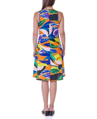 Women's Print Sleeveless Knee Length Tank Swing Dress
