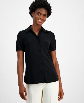 Anne Klein - Women's Collared Short-Sleeve Top