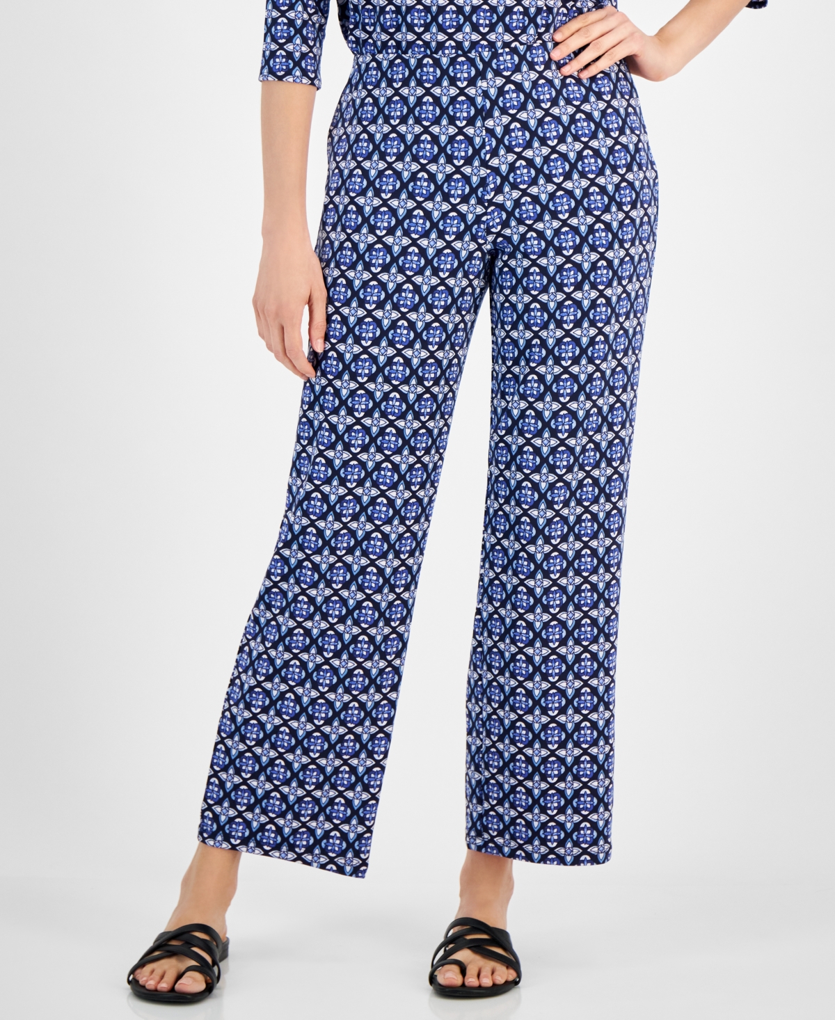 Petite Francesca Pull-On Foulard Knit Pants, Created for Macy's - Intrepid Blue Combo