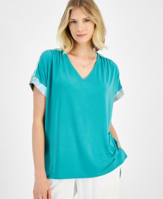 JM Collection - Women's Mixed-Media Dyed-Back Top