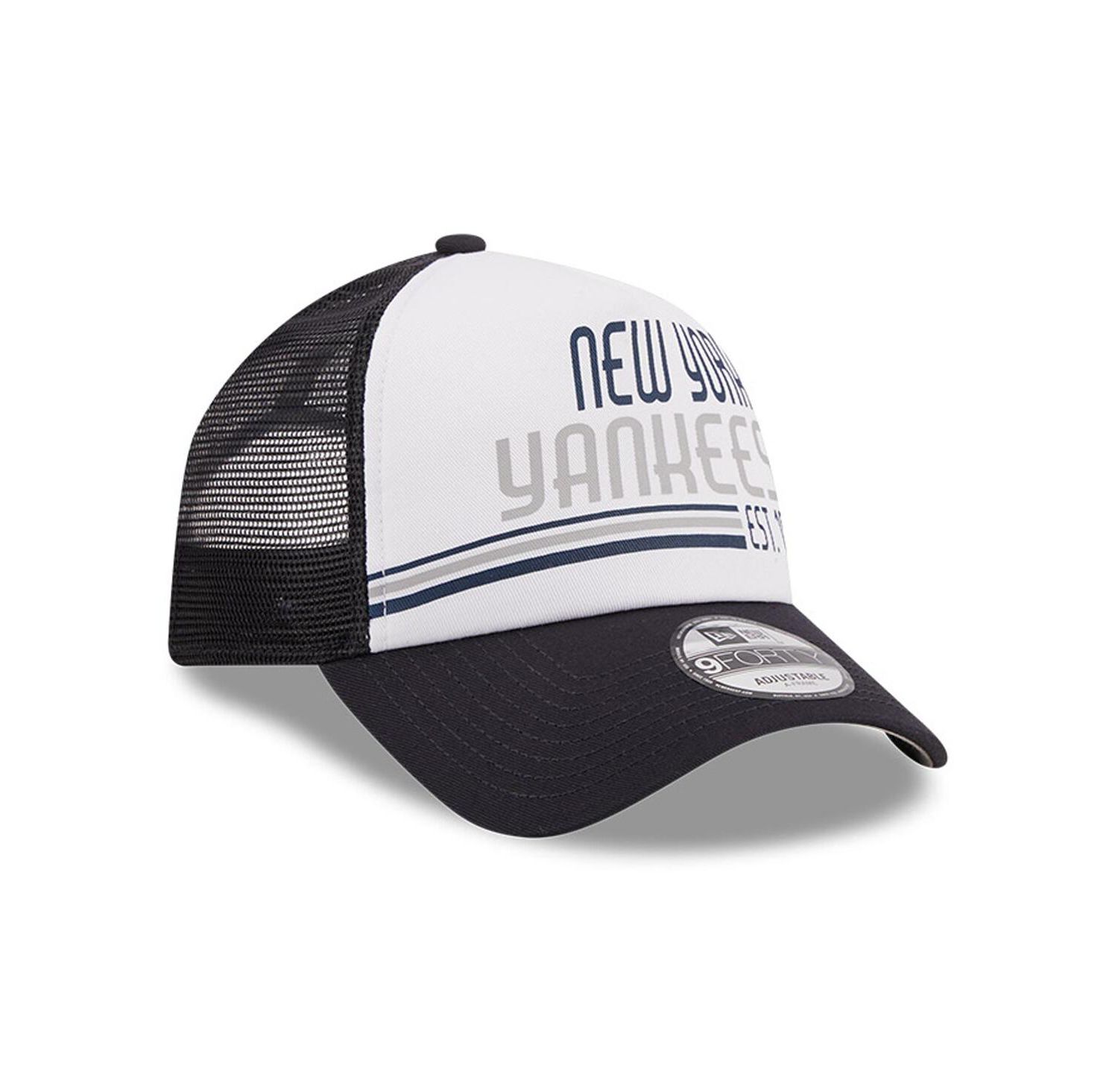 Men's White/Navy New York Yankees Stacked A-Frame Trucker 9Forty Adjustable Hat