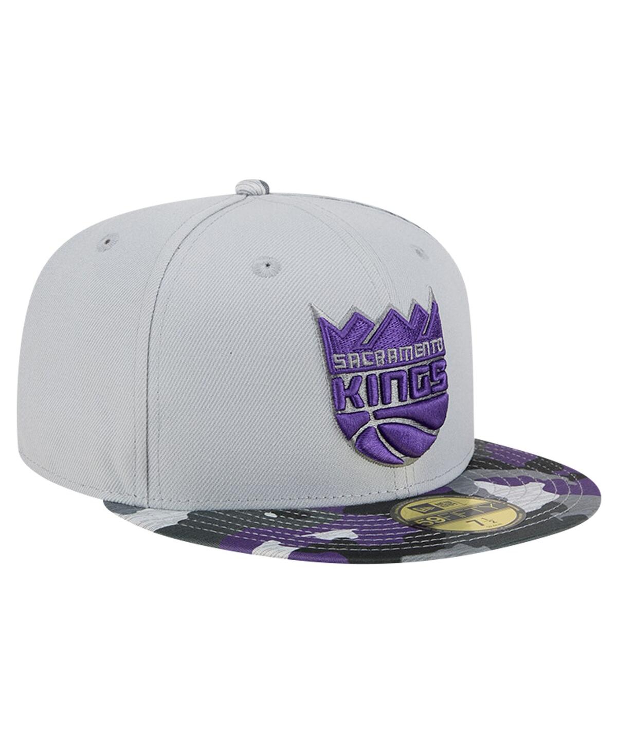 New Era Men's Gray Sacramento Kings Active Color Camo Visor 59Fifty Fitted Hat