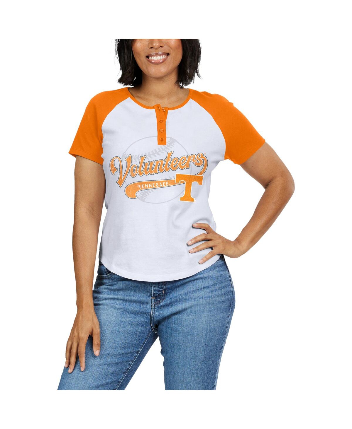 Shop Wear By Erin Andrews Women's White Tennessee Volunteers Baseball Logo Raglan Henley T-shirt