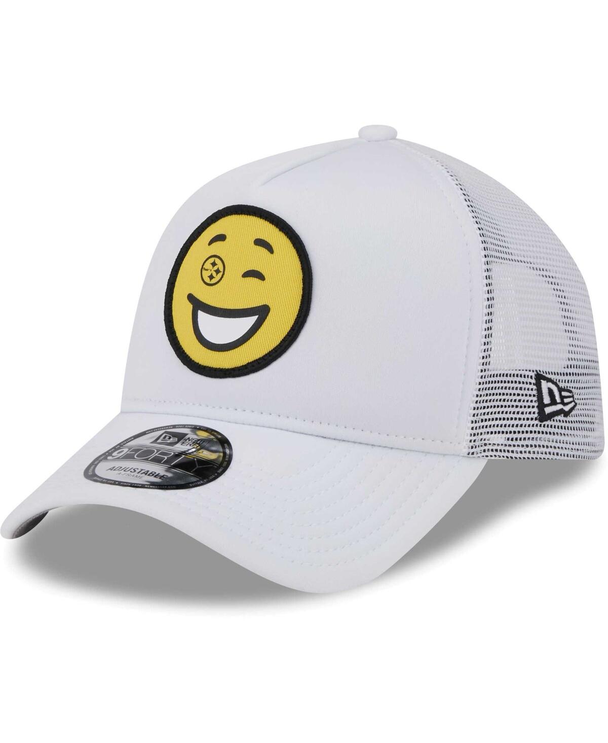 Shop New Era Men's White Pittsburgh Steelers Happy A-frame Trucker 9forty Snapback Hat