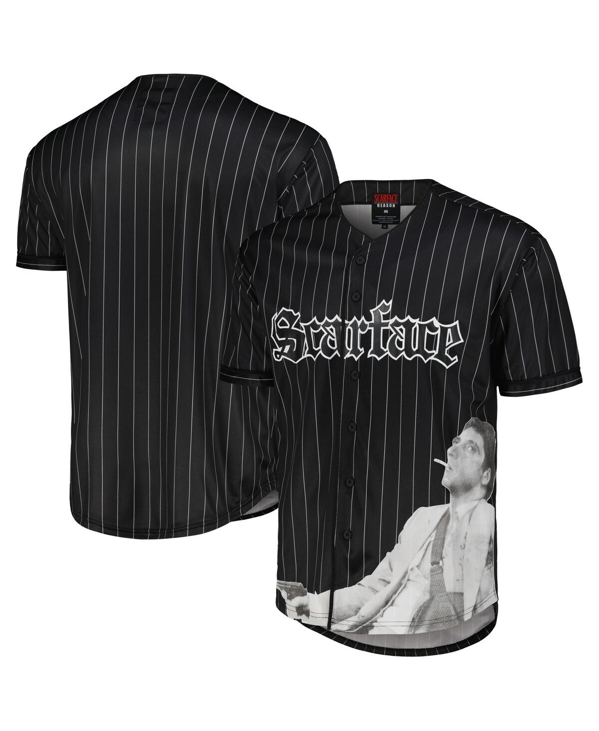 Unisex Black Scarface Pinstripe Baseball Jersey - Black