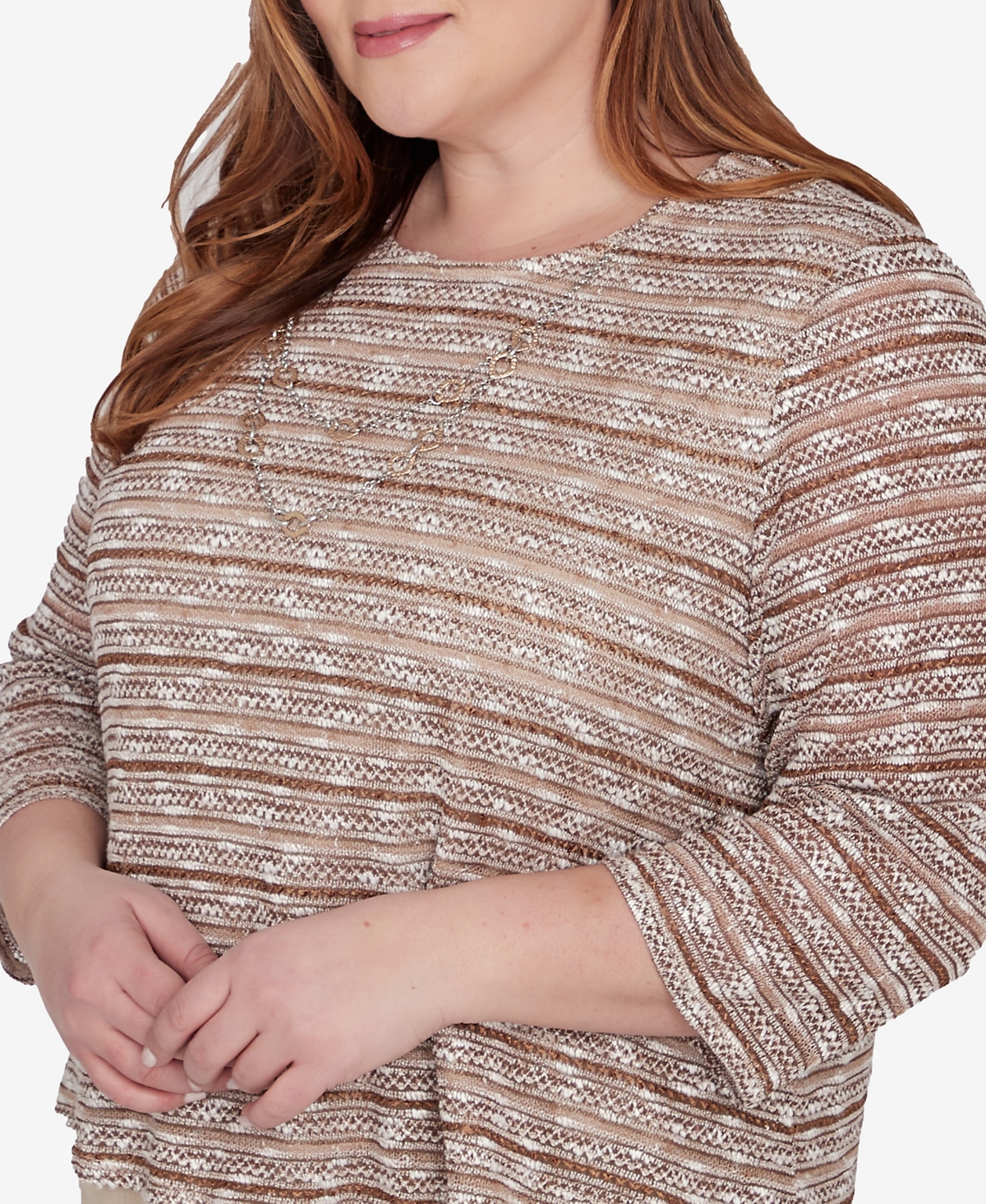 Alfred Dunner Plus Size Charm School Space Dye Textured Top with Necklace