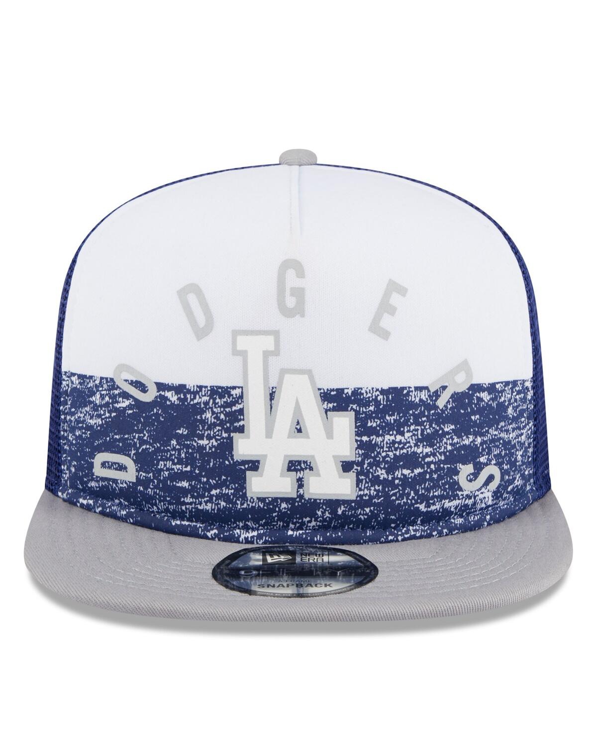 New Era Men's White/gray Los Angeles Dodgers Team Foam Front A-frame Trucker 9fifty Snapback Hat In White Gray