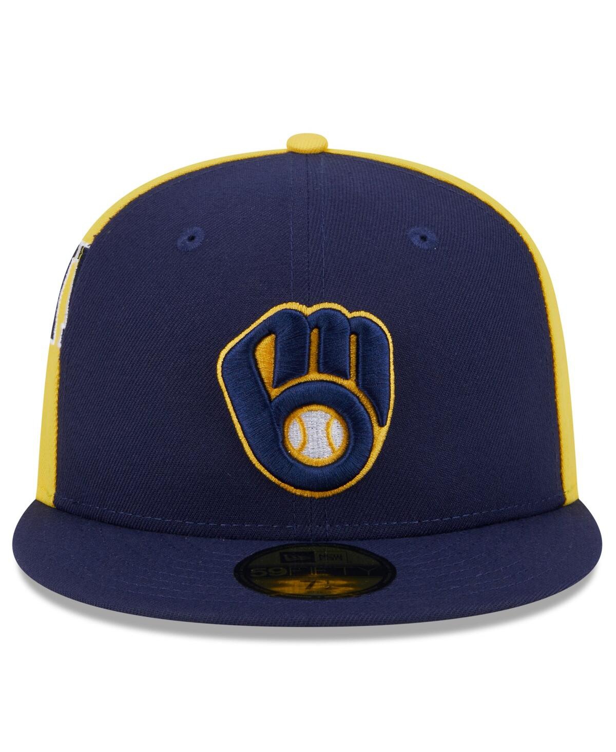 Shop New Era Men's Navy/gold Milwaukee Brewers Gameday Sideswipe 59fifty Fitted Hat In Navy Gold