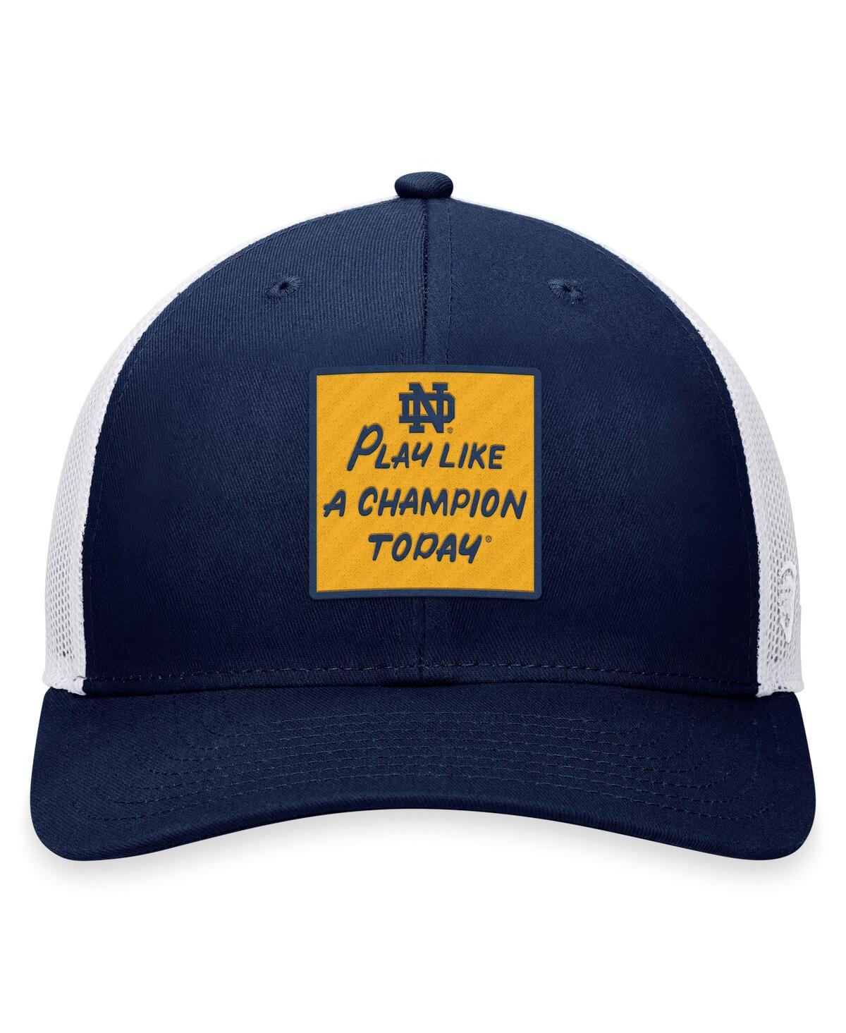 Shop Top Of The World Men's Navy/white Notre Dame Fighting Irish Play Like A Champion Today Patch Trucker Adjustable Hat In Trad N,w