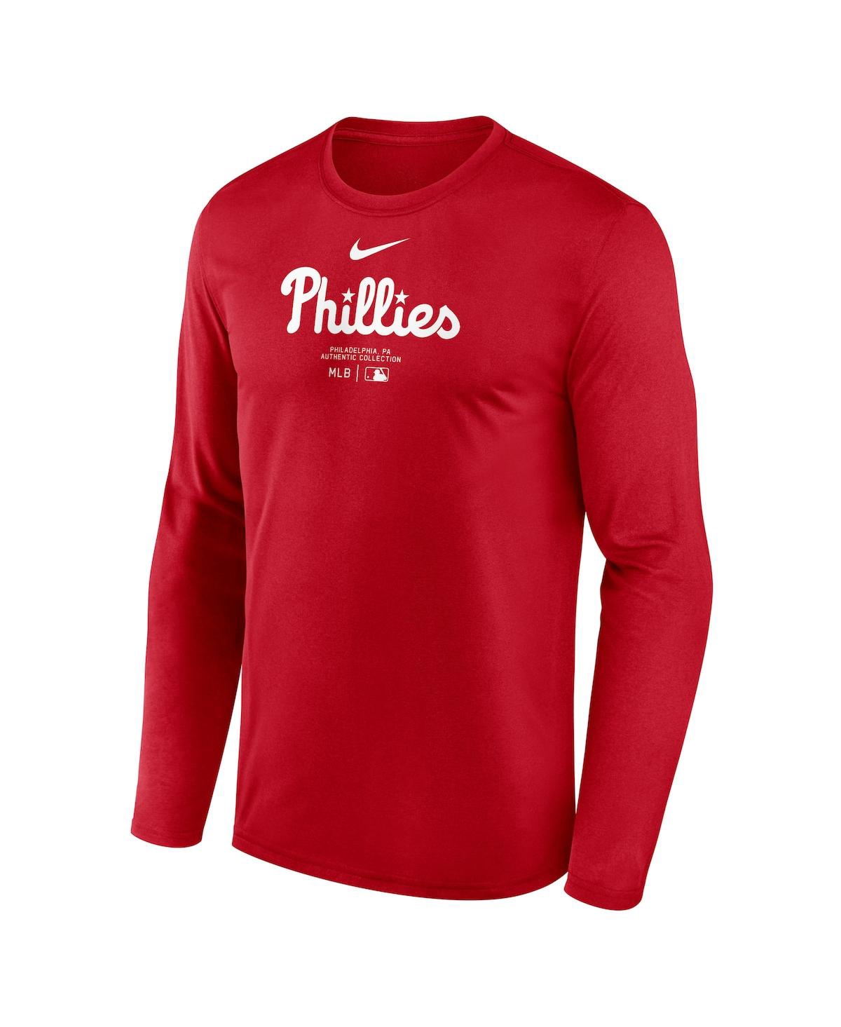 Nike Men'sPhiladelphia Phillies Authentic Collection Practice Performance Long Sleeve T-Shirt - Red