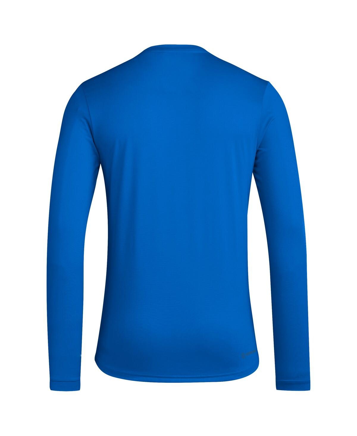 ADIDAS ORIGINALS MEN'S ROYAL KANSAS JAYHAWKS ALTERNATE PRE-GAME HOOK AEROREADY LONG SLEEVE T-SHIRT 