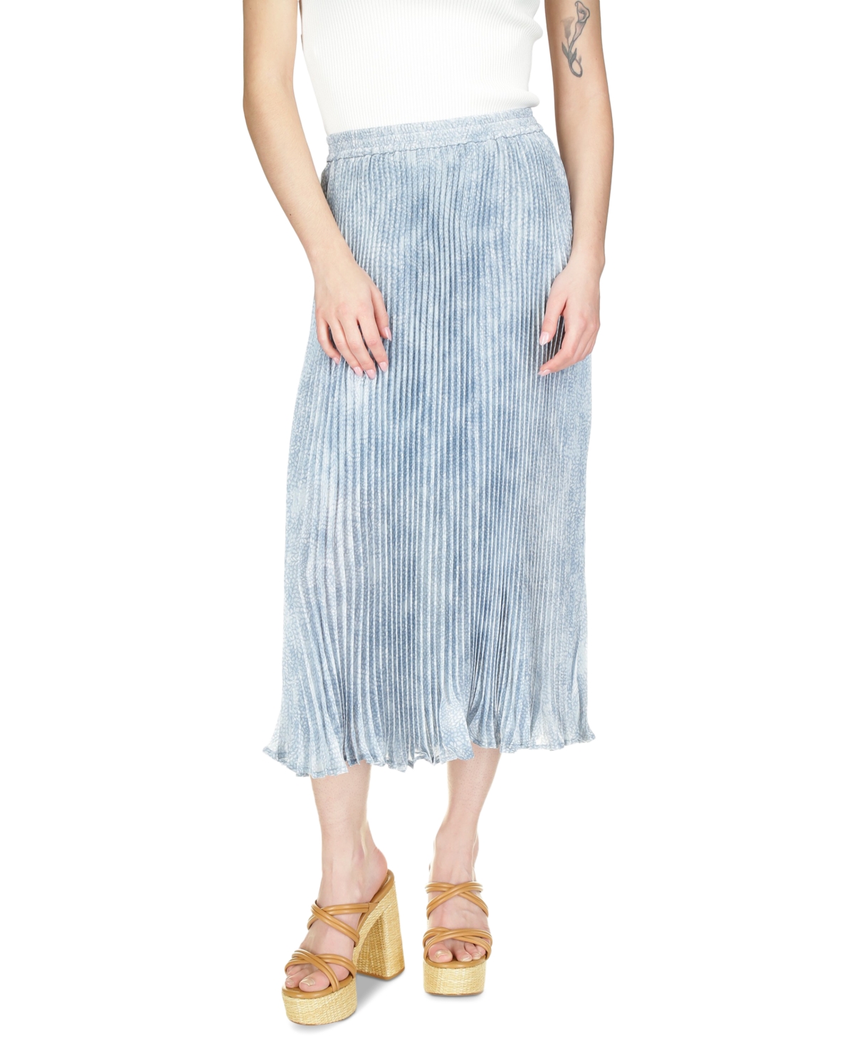 Shop Michael Kors Michael  Women's Tonal-print Pleated Midi Skirt In Chambray