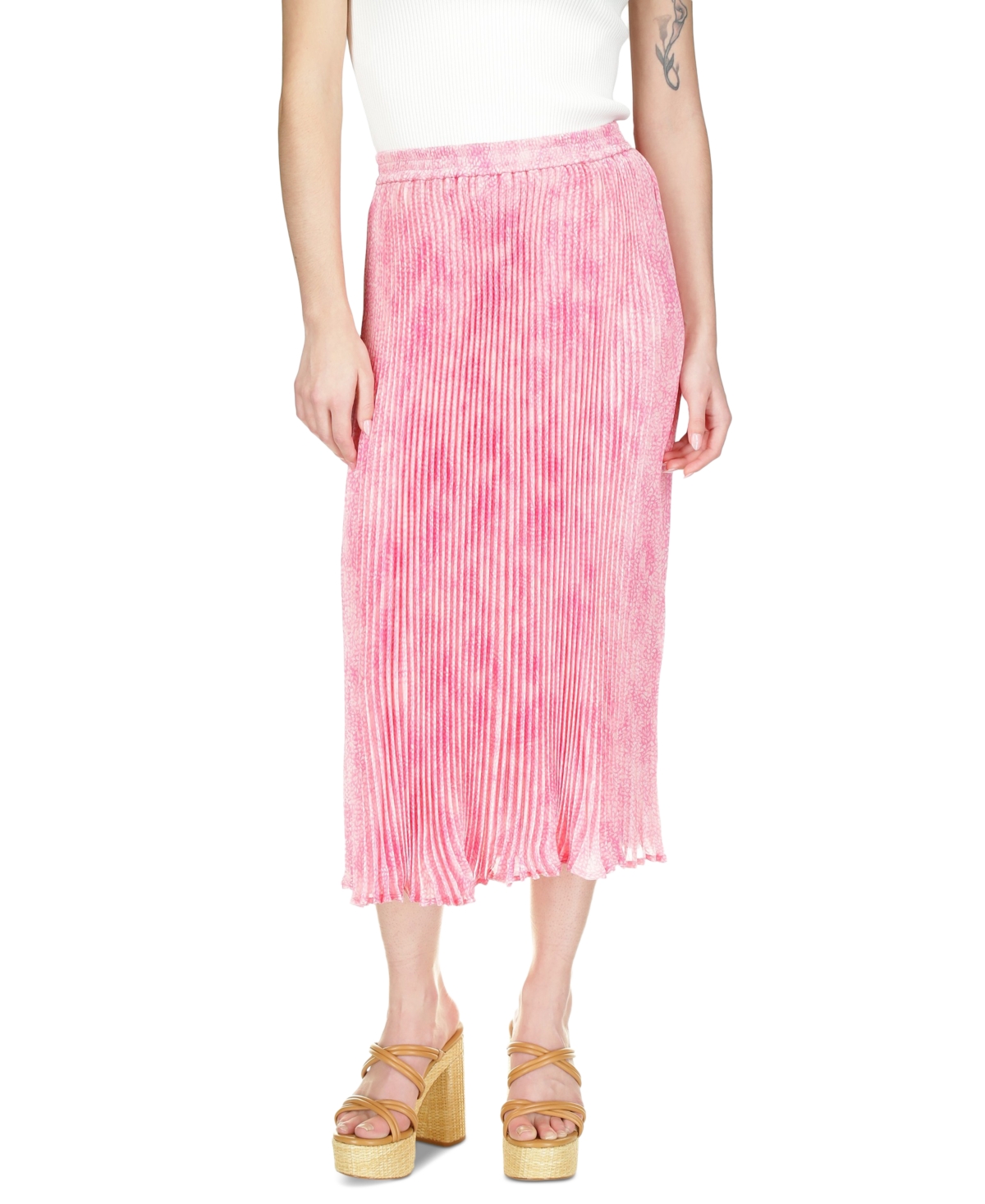 Michael Michael Kors Women's Tonal-Print Pleated Midi Skirt - Bouquet
