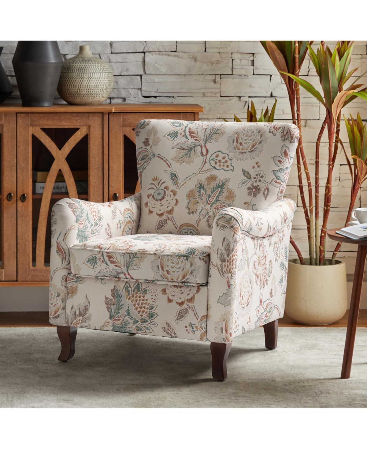 Ewert Comfy Floral Fabric Pattern Armchair with Wingback Design