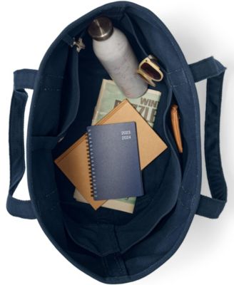 Large Solid Canvas Pocket Tote with Open Top and Long Handle