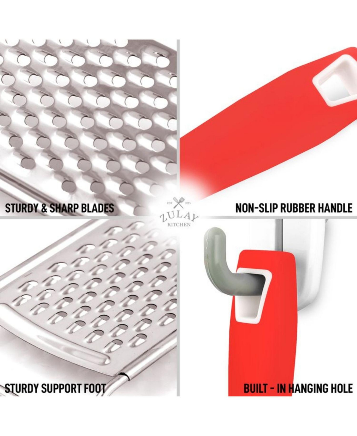 Zulay Kitchen Cheese Grater Stainless Steel - Durable Rust-Proof Metal Lemon Zester Grater With Handle