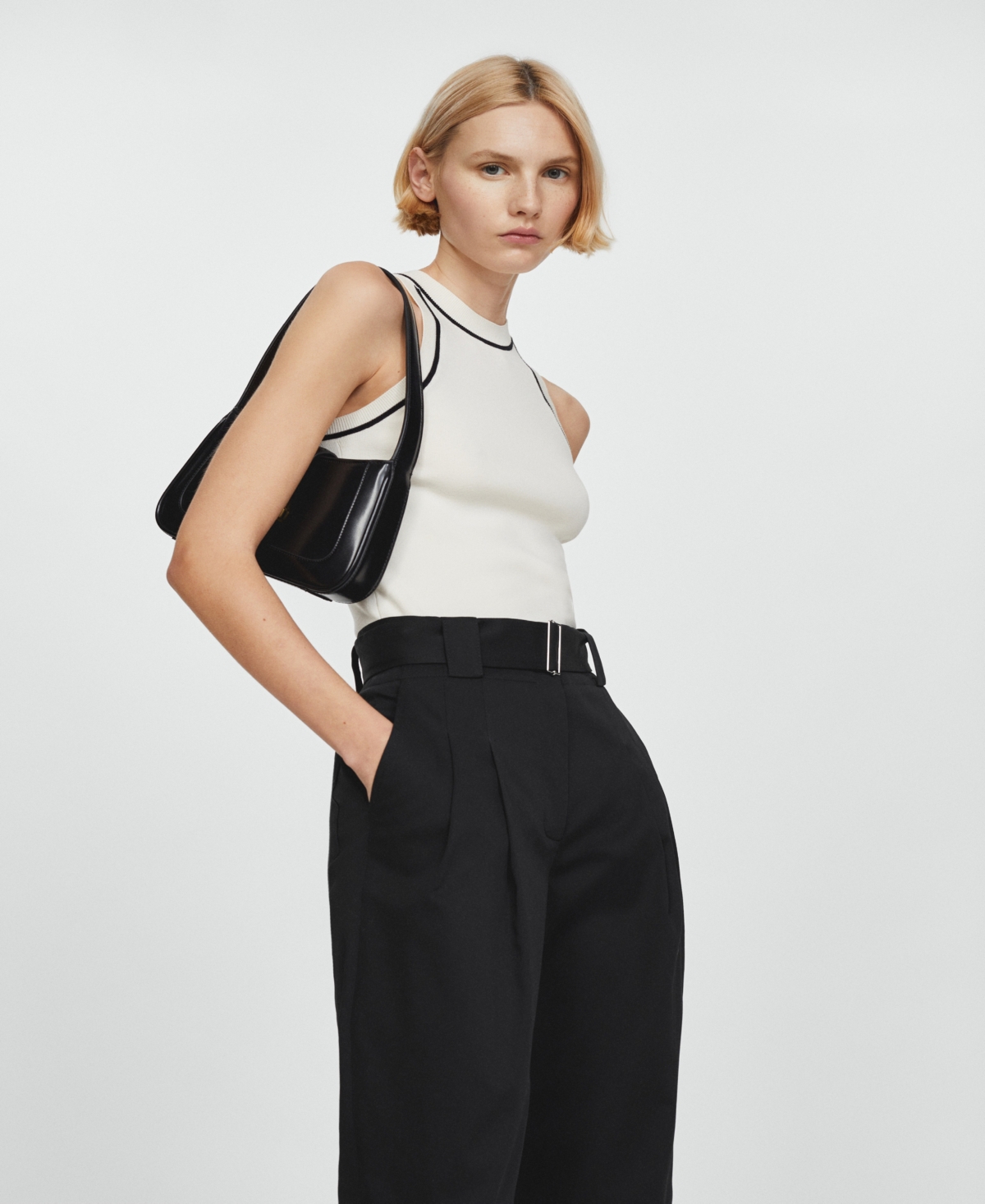 Mango Pleated Suit Pants Black In Black