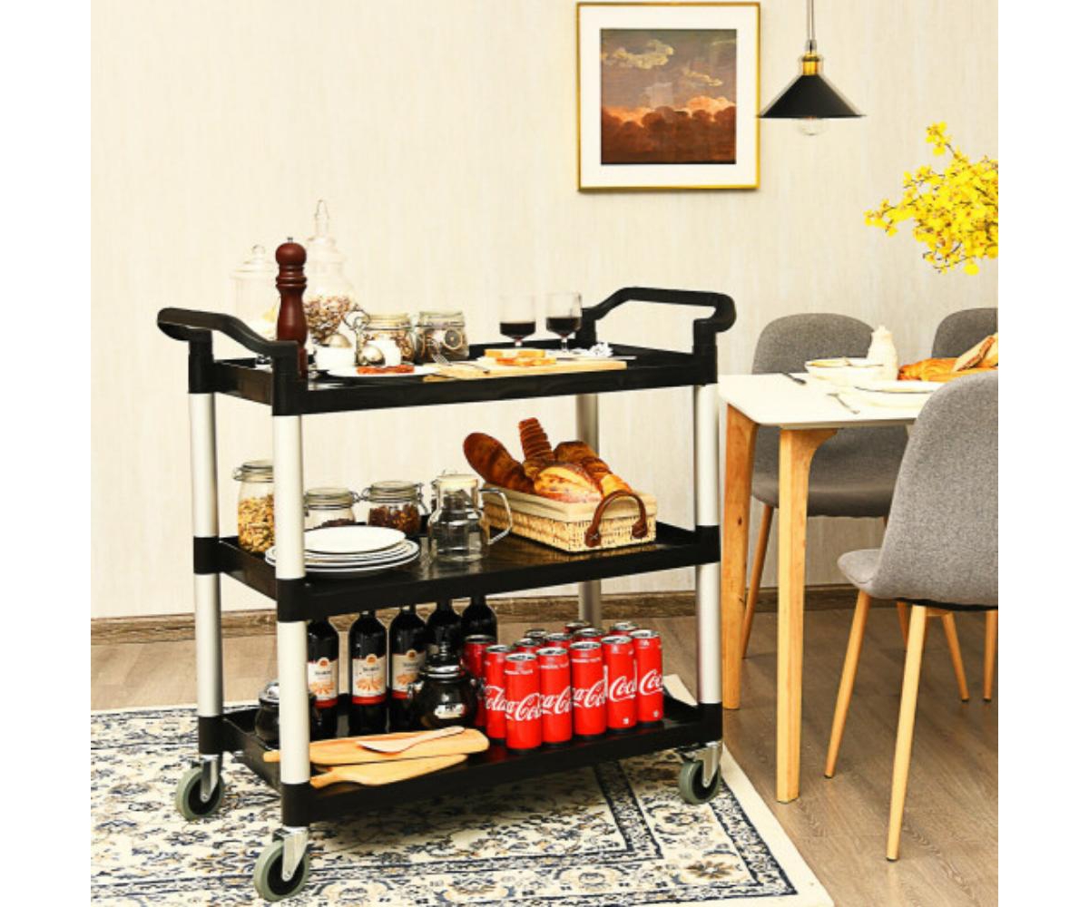 Slickblue 3-Shelf Utility Service Cart Aluminum Frame 490lbs Capacity with Casters -Silver