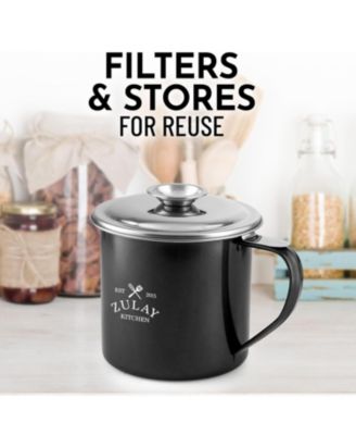 Stainless Steel Bacon Grease Container With Strainer, Lid & Handle