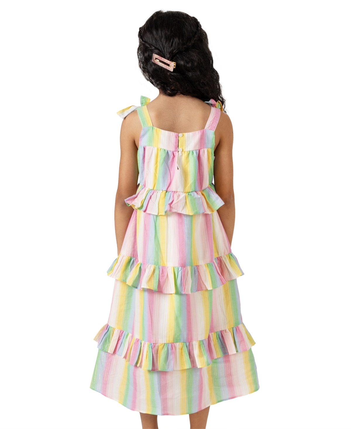 Shop Rare Editions Little Girls Striped Metallic Midi Dress In Pink