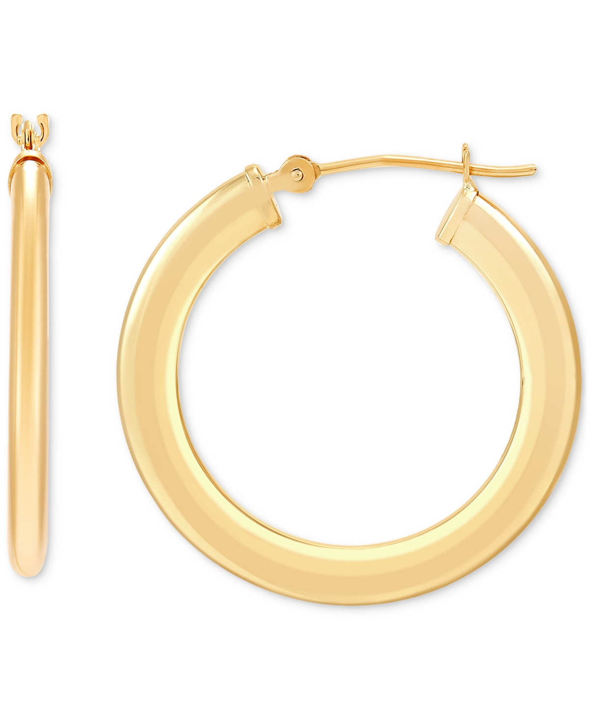 Macy's Polished Oval-tube Round Medium Hoop Earrings In 14k Gold, 1"
