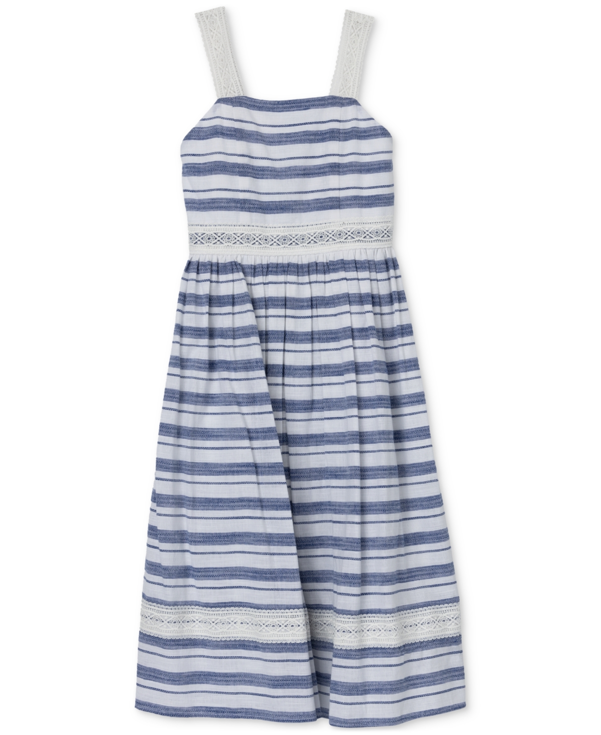 Shop Speechless Big Girls Sleeveless Striped Denim Cotton Midi Dress In White,deni