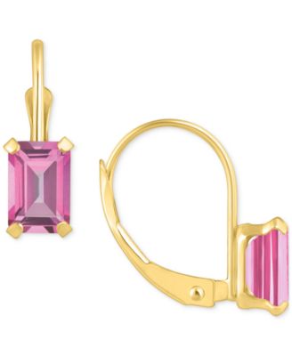 Macy's - Pink Topaz Emerald-Cut Solitaire Leverback Earrings (1-3/8 ct. t.w.) in 10k Gold