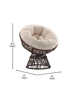 Papasan Style Woven Wicker Swivel Patio Chair With Removable All-Weather Cushion