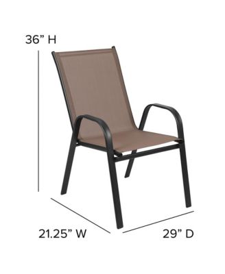 Seven Piece Patio Table Set With Metal Table With Tempered Glass Top And 6 Flex Comfort Stacking Chairs