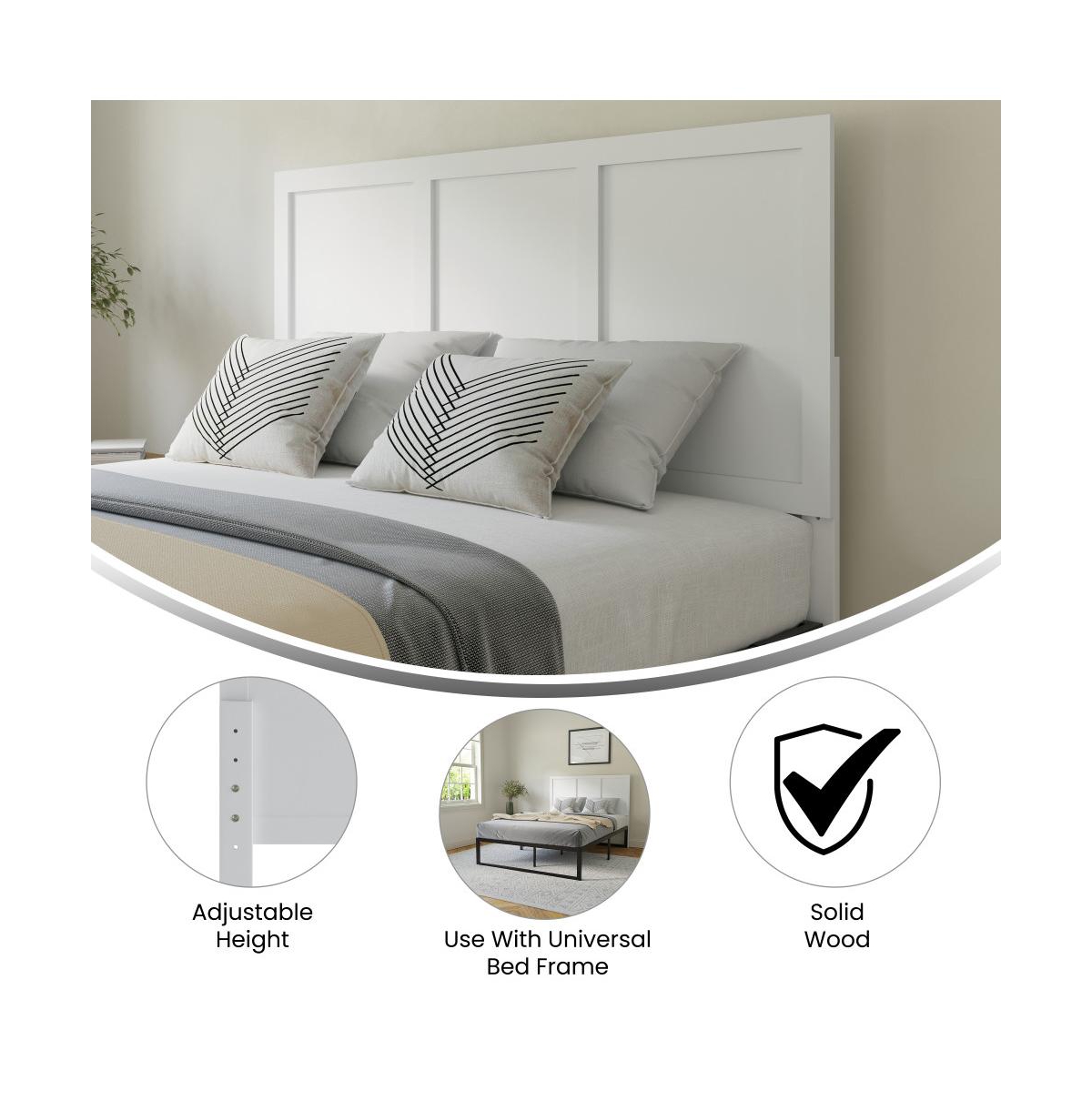 Merrick Lane Grady Full Raised Panel Wooden Adjustable Headboard Only