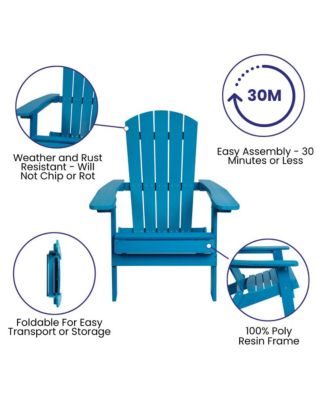 Set Of 2 Riviera Poly Resin Folding Adirondack Lounge Chair - All-Weather Indoor/Outdoor Patio Chair