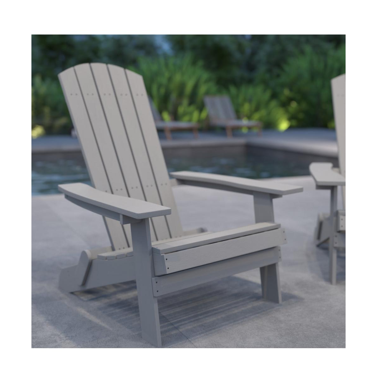 Set Of 2 Riviera Poly Resin Folding Adirondack Lounge Chair - All-Weather Indoor/Outdoor Patio Chair