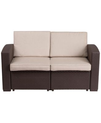 Malmok Outdoor Furniture Resin Loveseat Faux Rattan Wicker Pattern 2-Seat Loveseat With All-Weather Cushions