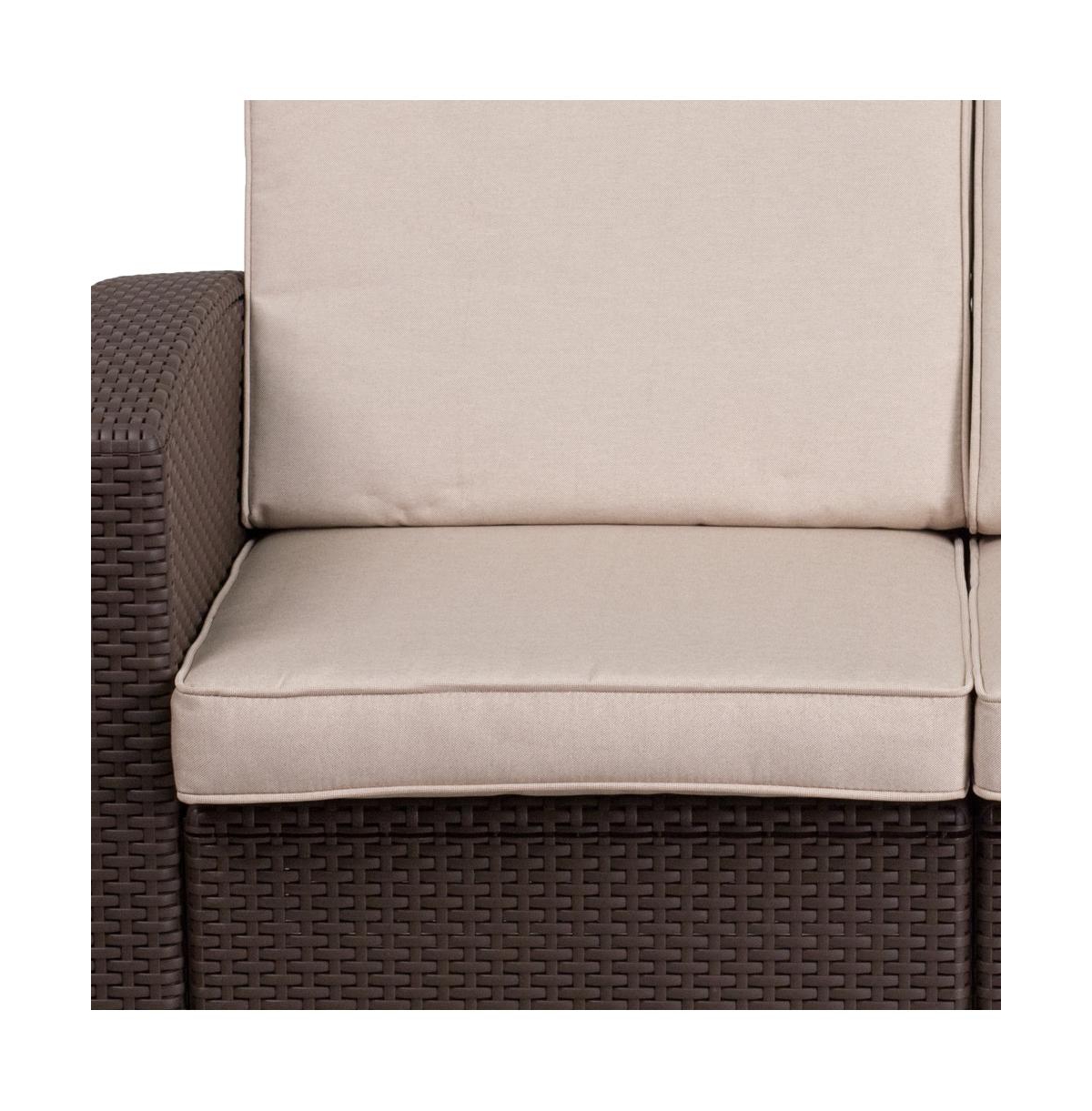 Malmok Outdoor Furniture Resin Loveseat Faux Rattan Wicker Pattern 2-Seat Loveseat With All-Weather Cushions