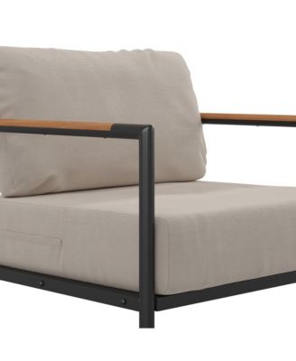 Eastport Outdoor Accent Chair With Removable Plush Fabric Cushions And Teak Accented Aluminum Frame