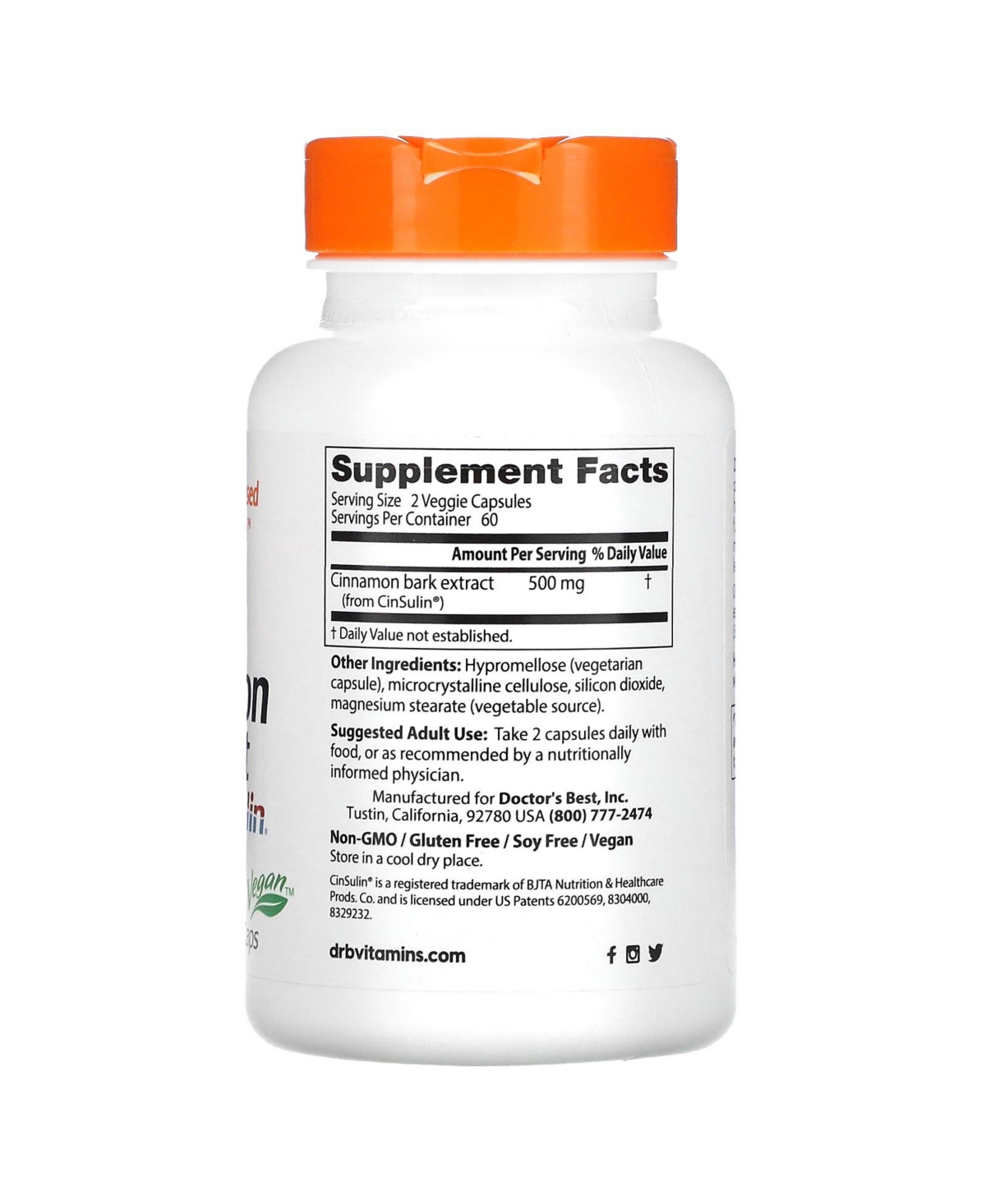 Doctor's Best Cinnamon Extract with CinSulin 250 mg - Veggie Caps - Assorted Pre-pack (See Table 9