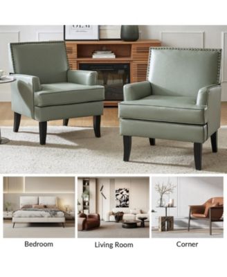 Nihad Modern Faux Leather Accent Chair with Nailhead Trim